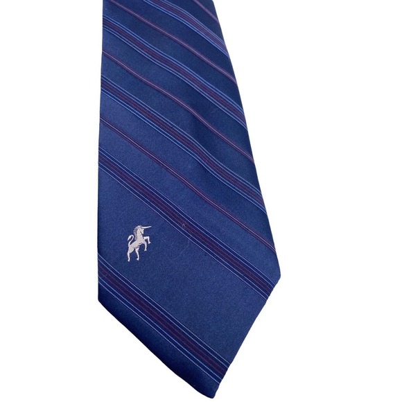 Vintage Bronzini Tie Textured Stripe Blue Horse Unicorn Logo Rockabilly 60s 70s - Picture 2 of 8